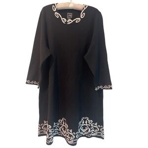JH Collection Black White Swirl Embellished Tunic‎ Sweater Dress Size 3XL